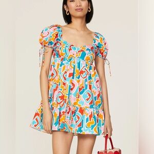 NWT Amanda Uprichard Sicily Colorful Abstract Print Puff Sleeve Dress